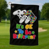 It's Ok To Be Different Autism Awareness Video Gamer  Golf Towel thumb 1