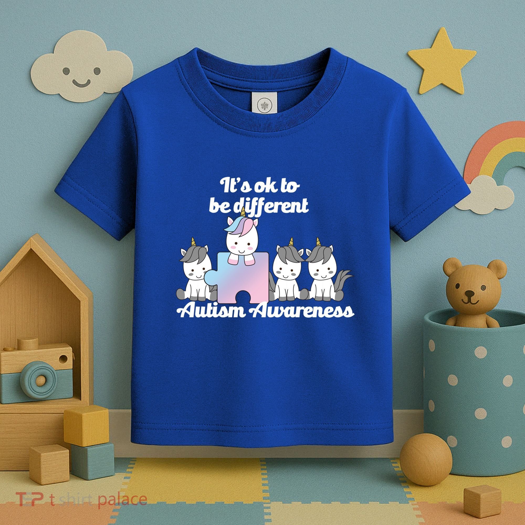 It's Ok To Be Different Autism Unicorn Puzzle Toddler T-Shirt