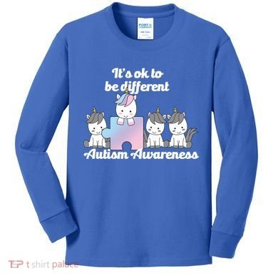 It's Ok To Be Different Autism Unicorn Puzzle Kids Long Sleeve Shirt