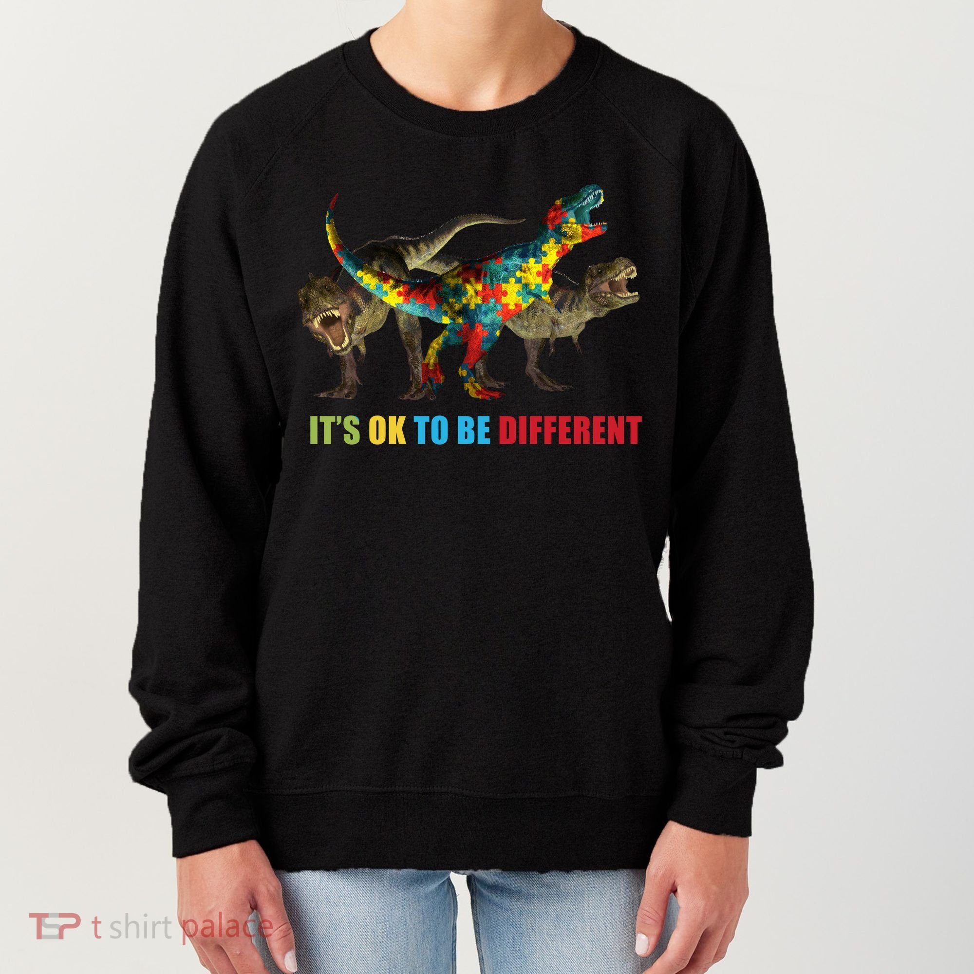 It's Ok To Be Different Dinosaur Autism Awareness Women's Sweatshirt