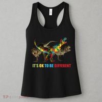 It's Ok To Be Different Dinosaur Autism Awareness Women's Tank Top thumb 3