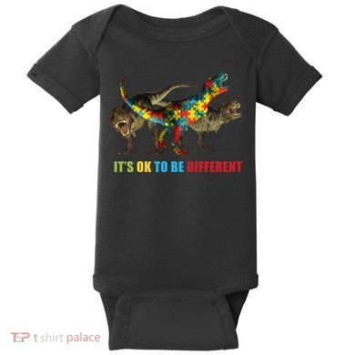 It's Ok To Be Different Dinosaur Autism Awareness Baby Bodysuit