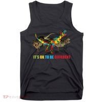 It's Ok To Be Different Dinosaur Autism Awareness Tank Top thumb 0