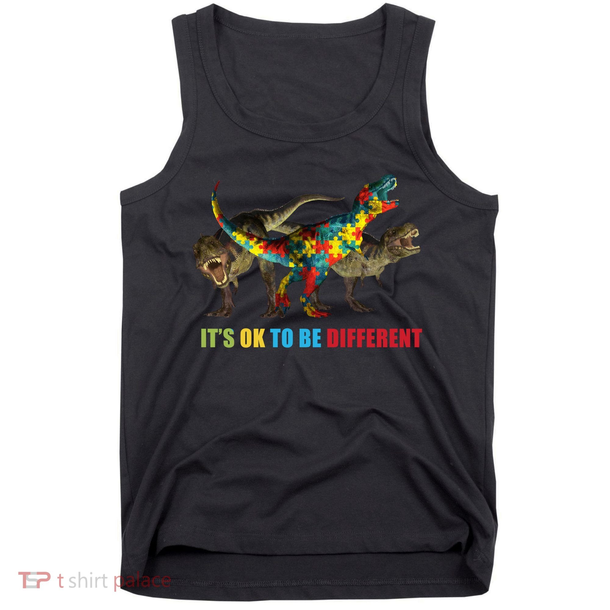 It's Ok To Be Different Dinosaur Autism Awareness Tank Top