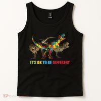 It's Ok To Be Different Dinosaur Autism Awareness Tank Top thumb 2