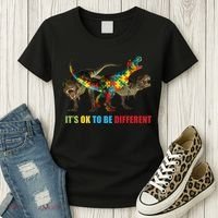 It's Ok To Be Different Dinosaur Autism Awareness Women's T-Shirt thumb 3