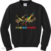 It's Ok To Be Different Dinosaur Autism Awareness Kids Sweatshirt thumb 0