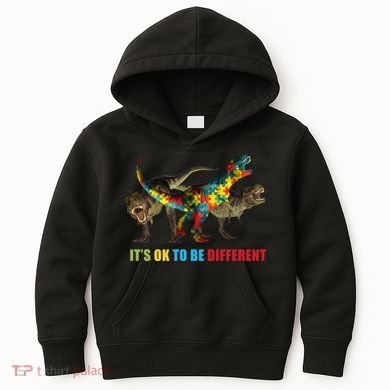 It's Ok To Be Different Dinosaur Autism Awareness Kids Hoodie