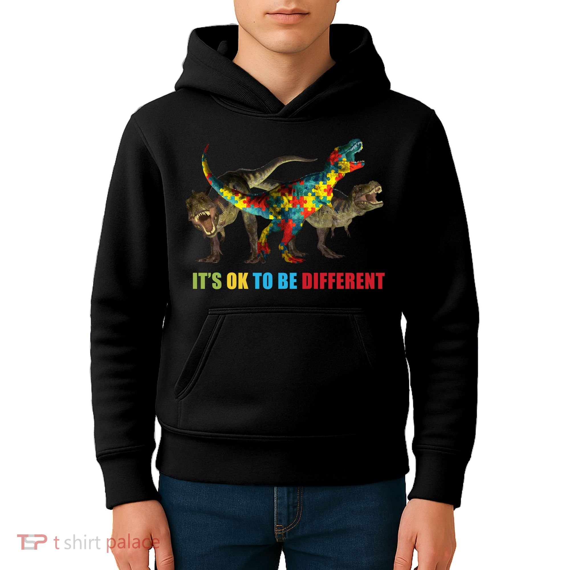 It's Ok To Be Different Dinosaur Autism Awareness Kids Hoodie