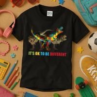 It's Ok To Be Different Dinosaur Autism Awareness Kids T-Shirt thumb 3