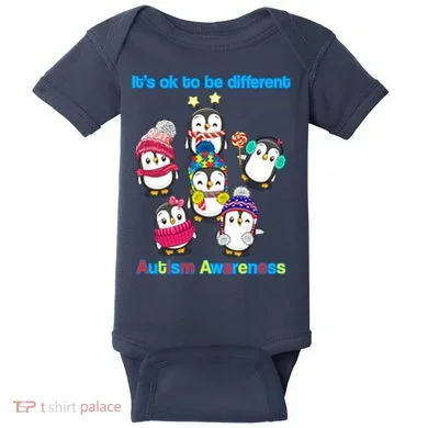 It's Ok To Be Different Penguins Autism Baby Bodysuit
