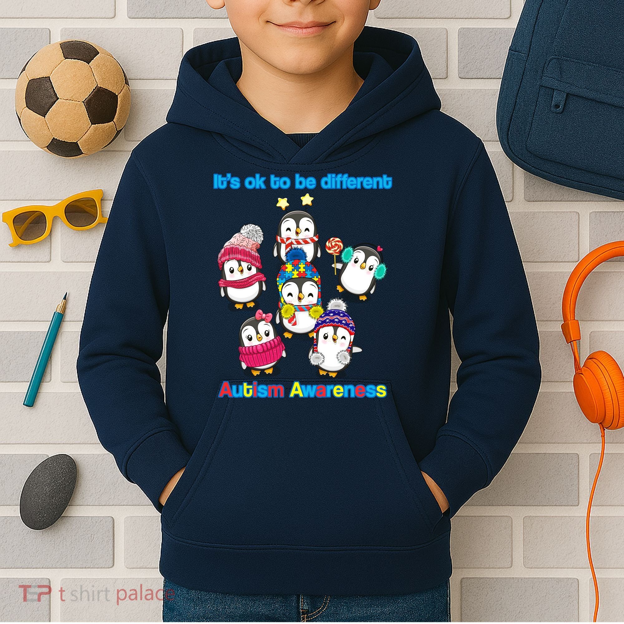 It's Ok To Be Different Penguins Autism Kids Hoodie