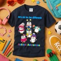 It's Ok To Be Different Penguins Autism Kids T-Shirt thumb 3