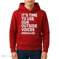 It's Time To Use Our Outside Voice Red For Ed Kids Hoodie thumb 4