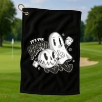 It's The Season Halloween Ghost And Pumpkin Golf Towel thumb 1