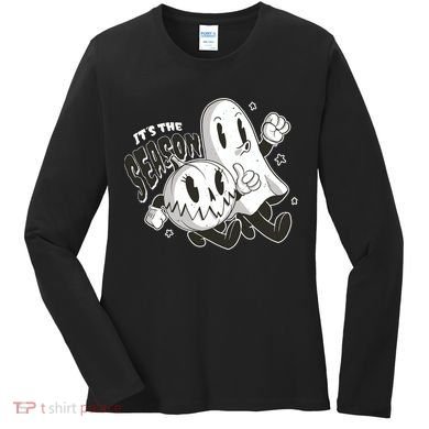 It's The Season Halloween Ghost And Pumpkin Women's Long Sleeve Shirt