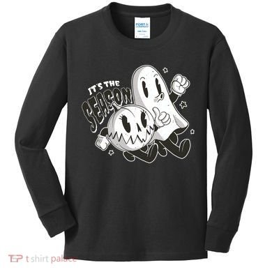 It's The Season Halloween Ghost And Pumpkin Kids Long Sleeve Shirt