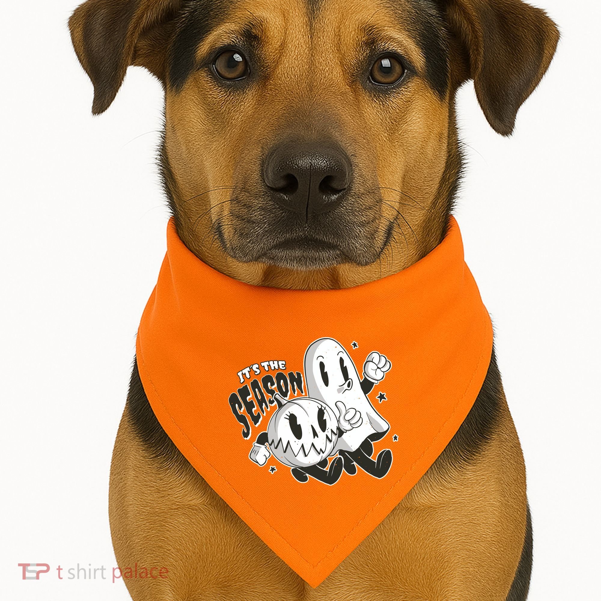 It's The Season Halloween Ghost And Pumpkin USA-Made Doggie Bandana