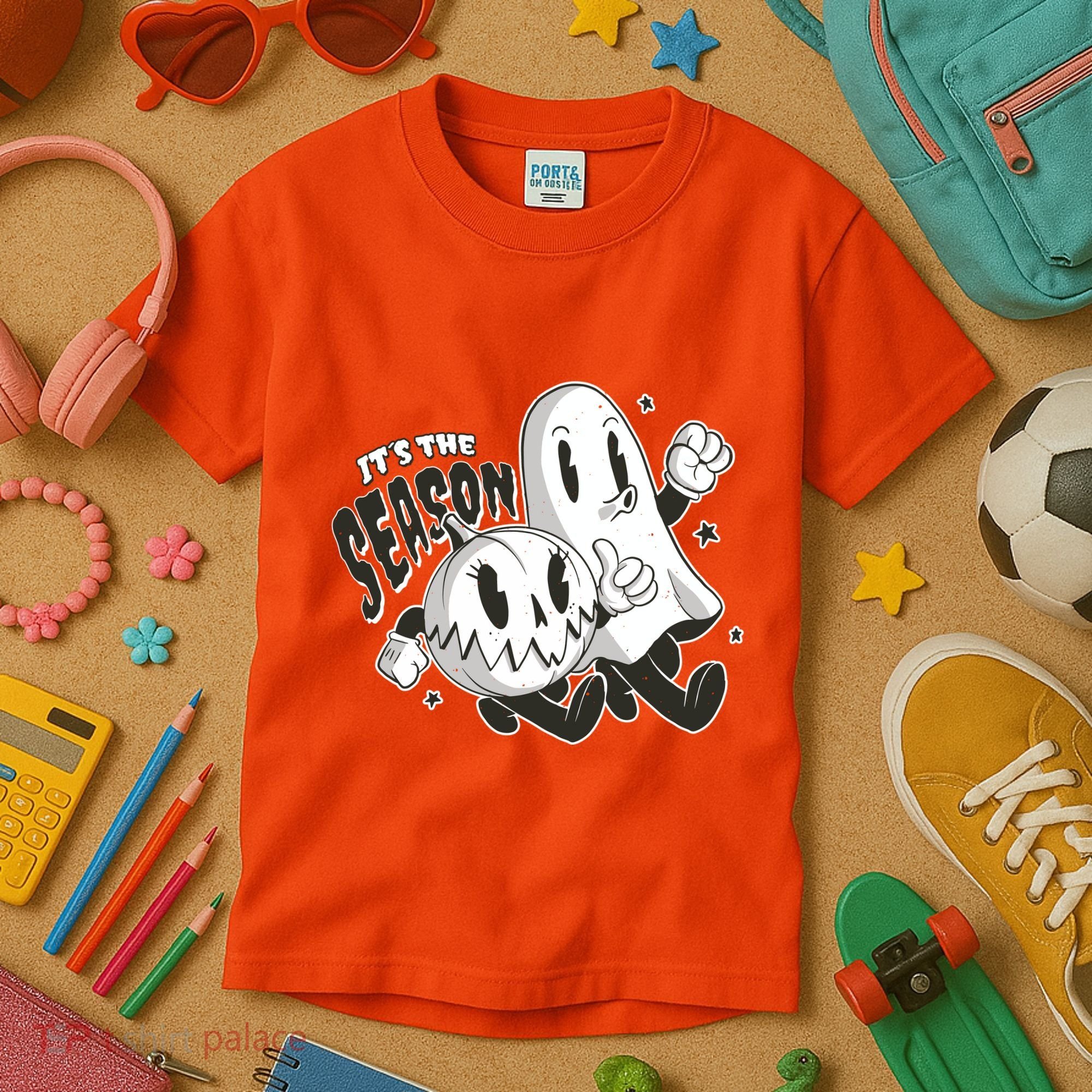 It's The Season Halloween Ghost And Pumpkin Kids T-Shirt