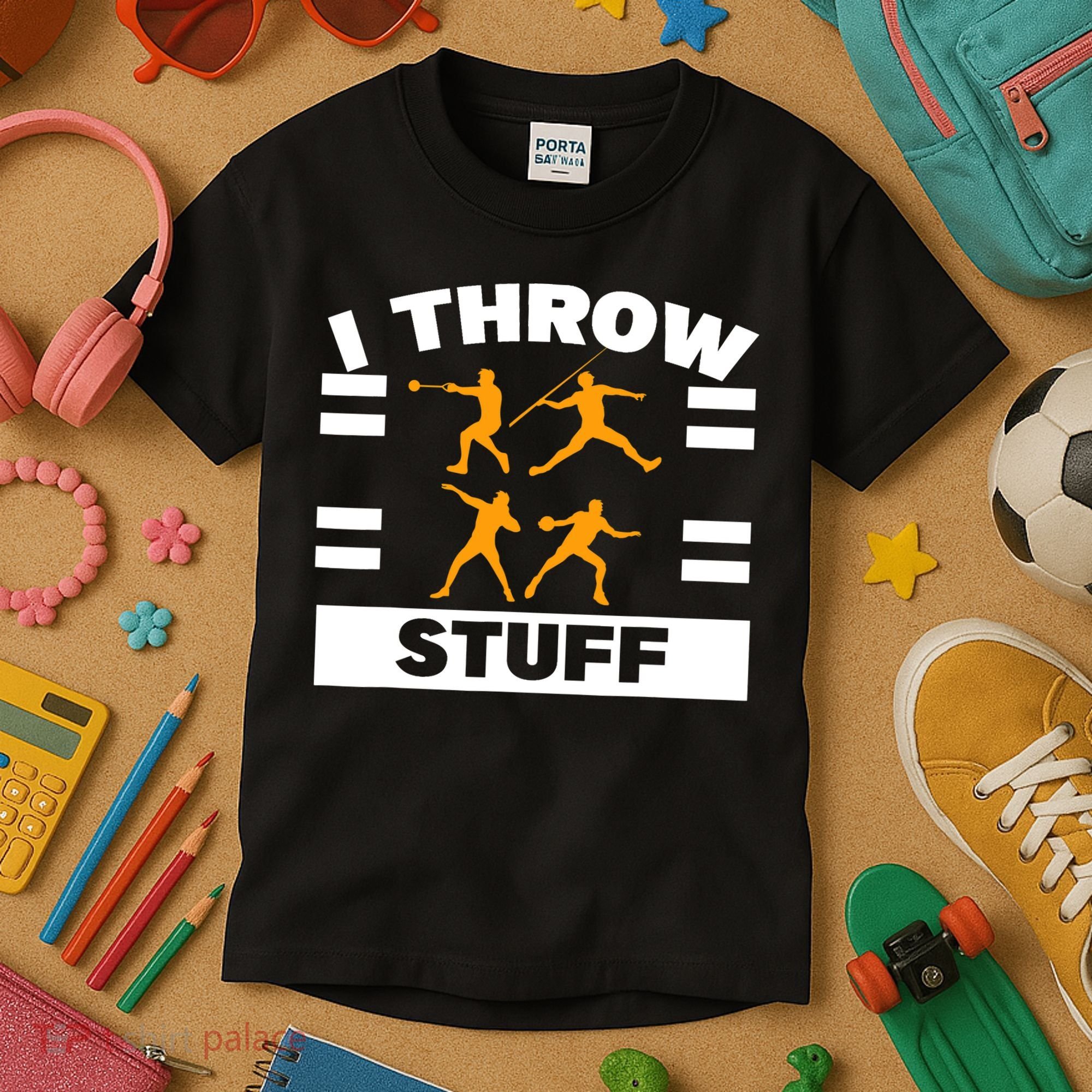 I Throw Stuff Shot Put Discus Track And Field Thrower Kids T-Shirt
