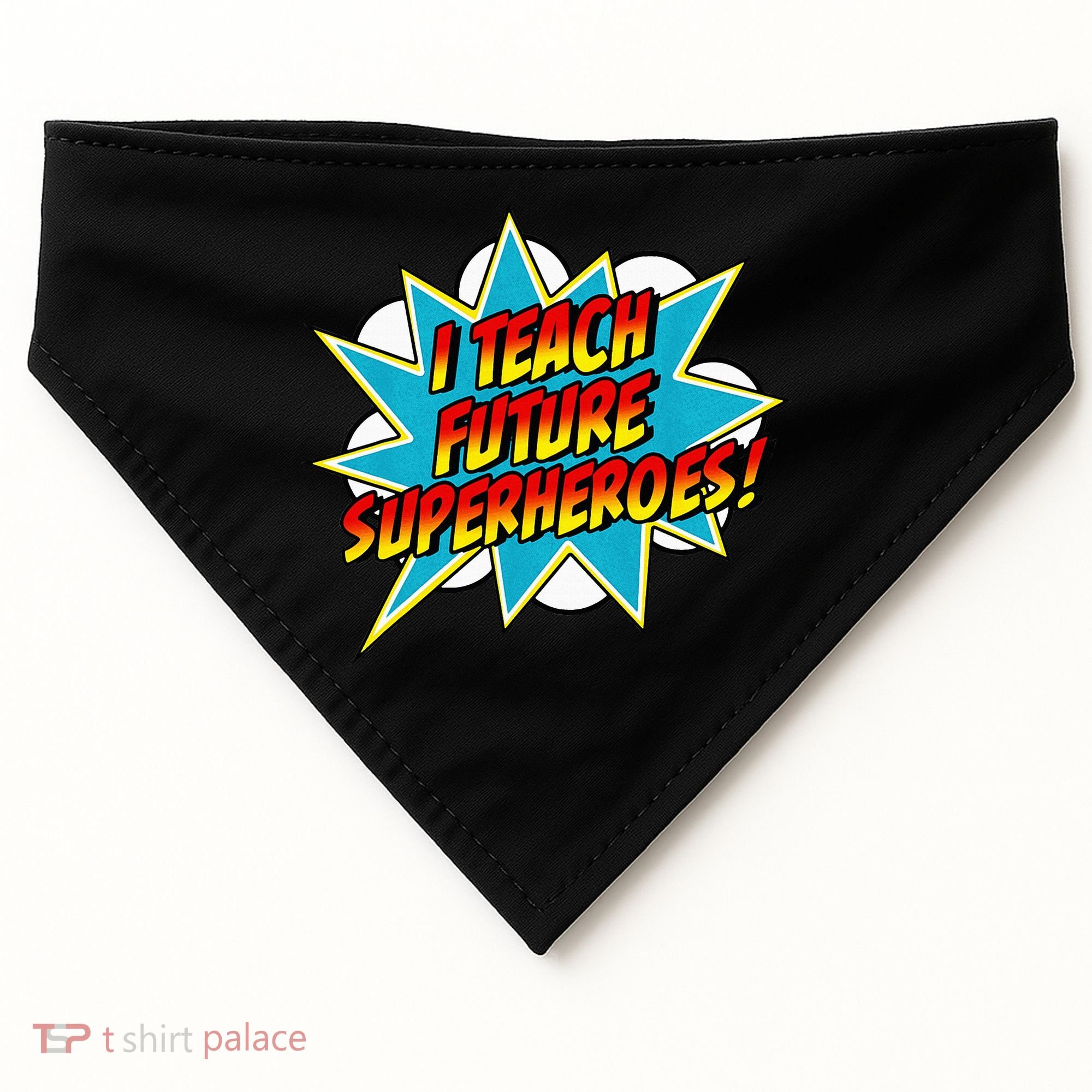 I Teach Superheroes Retro Comic Super Teacher Graphic USA-Made Doggie Bandana