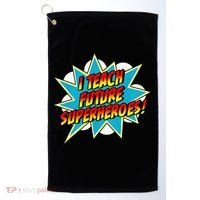 I Teach Superheroes Retro Comic Super Teacher Graphic Golf Towel thumb 0
