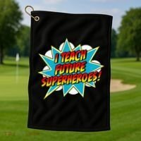 I Teach Superheroes Retro Comic Super Teacher Graphic Golf Towel thumb 1