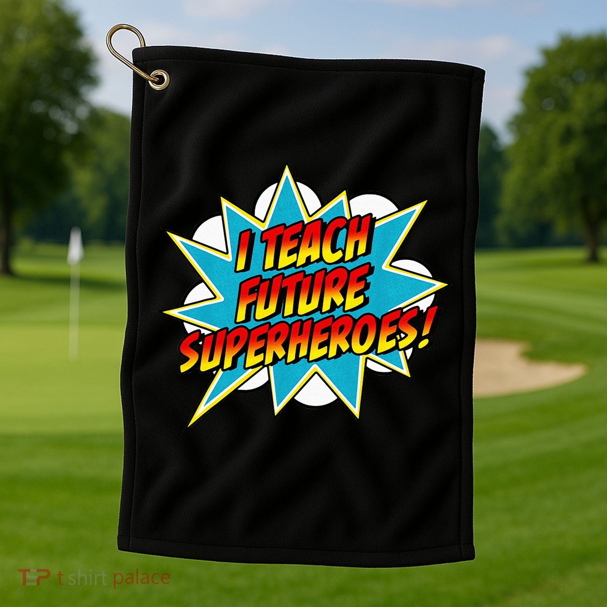 I Teach Superheroes Retro Comic Super Teacher Graphic Golf Towel