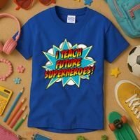 I Teach Superheroes Retro Comic Super Teacher Graphic Kids T-Shirt thumb 3