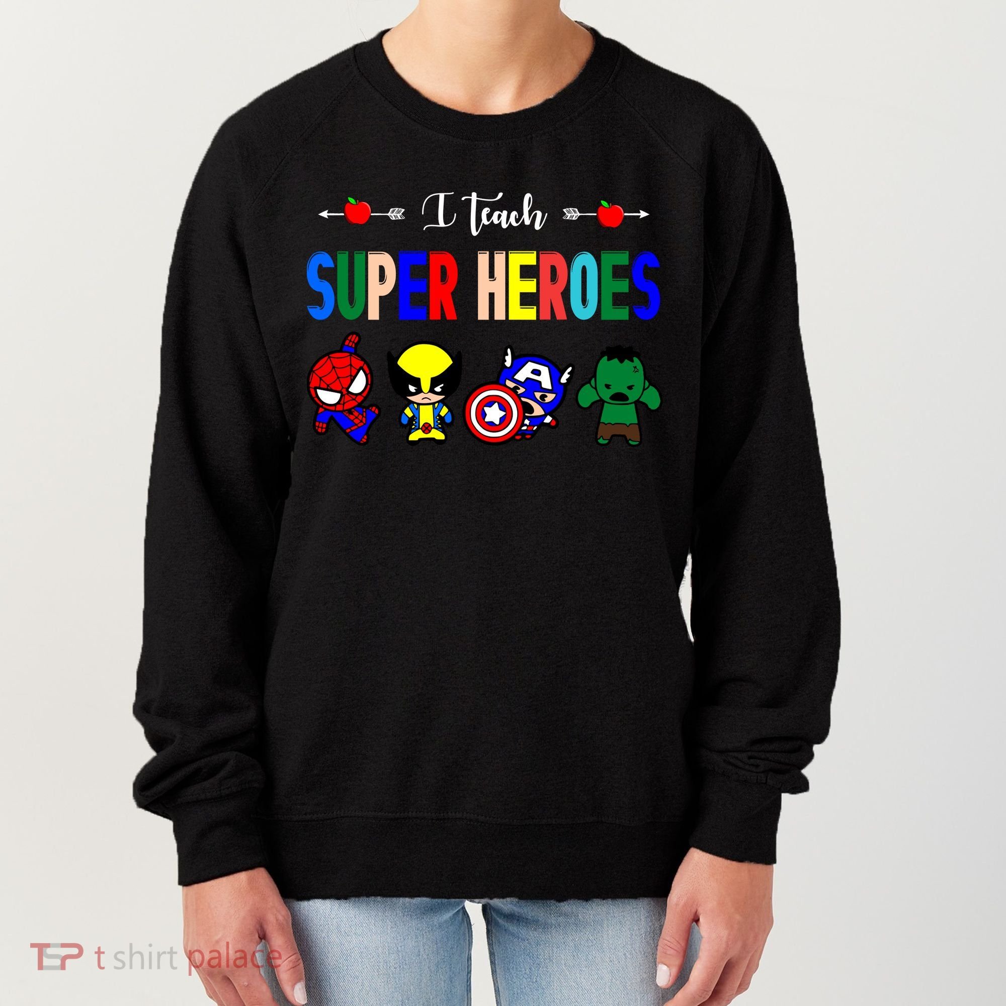 I Teacher Super Heroes Cute Superhero Characters Women's Sweatshirt