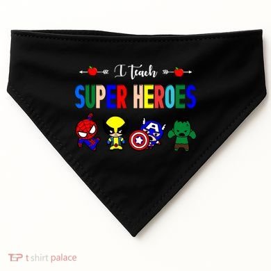 I Teacher Super Heroes Cute Superhero Characters USA-Made Doggie Bandana
