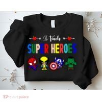 I Teacher Super Heroes Cute Superhero Characters Sweatshirt thumb 2