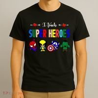I Teacher Super Heroes Cute Superhero Characters T-Shirt thumb 3