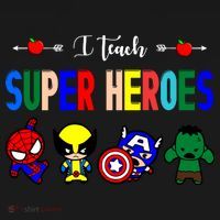 I Teacher Super Heroes Cute Superhero Characters T-Shirt thumb 7