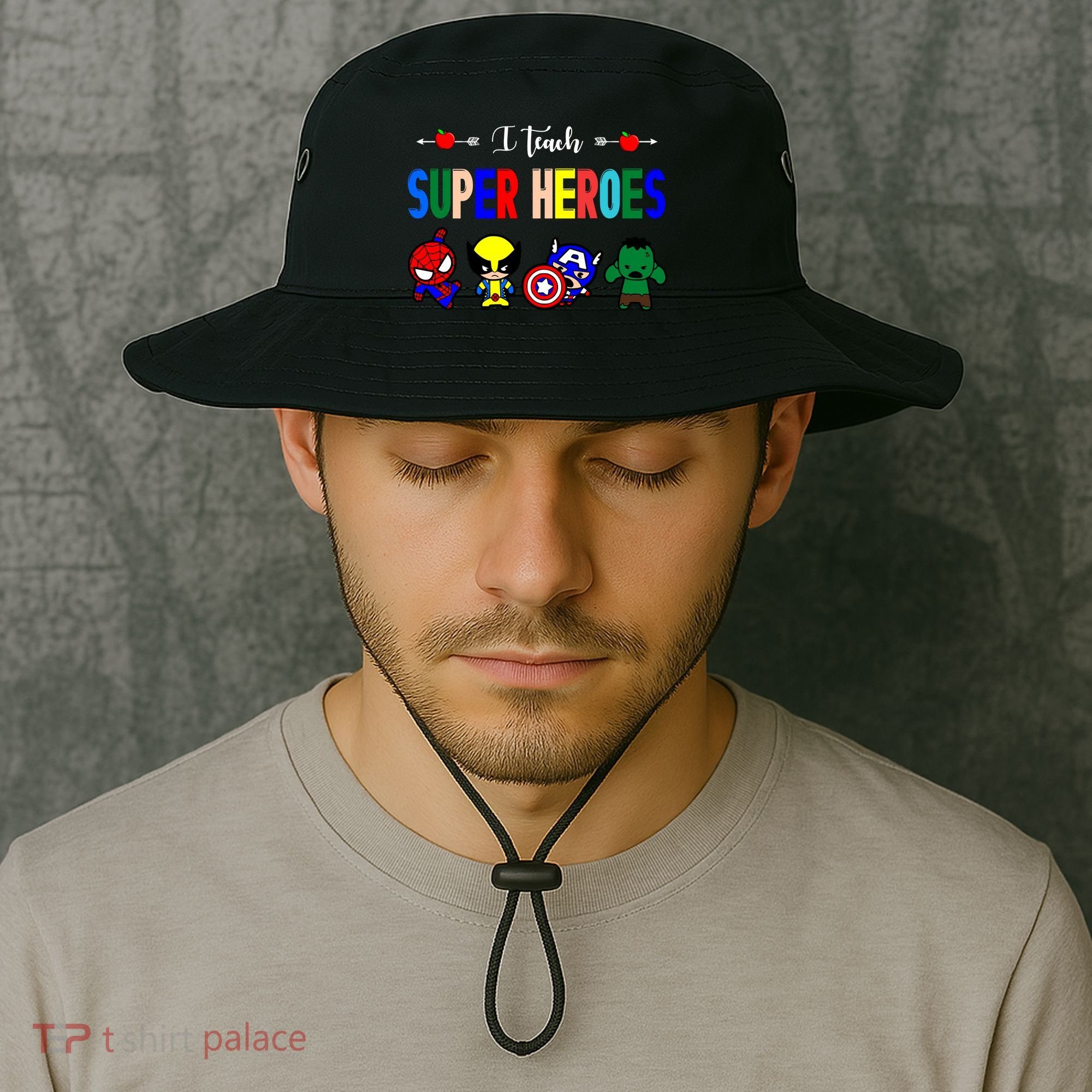 I Teacher Super Heroes Cute Superhero Characters Bucket Hat