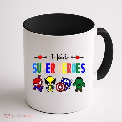 I Teacher Super Heroes Cute Superhero Characters Coffee Mug back