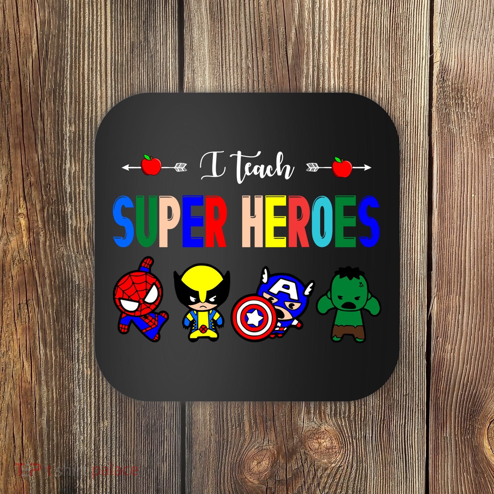 I Teacher Super Heroes Cute Superhero Characters Coaster