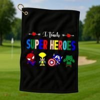 I Teacher Super Heroes Cute Superhero Characters Golf Towel thumb 1