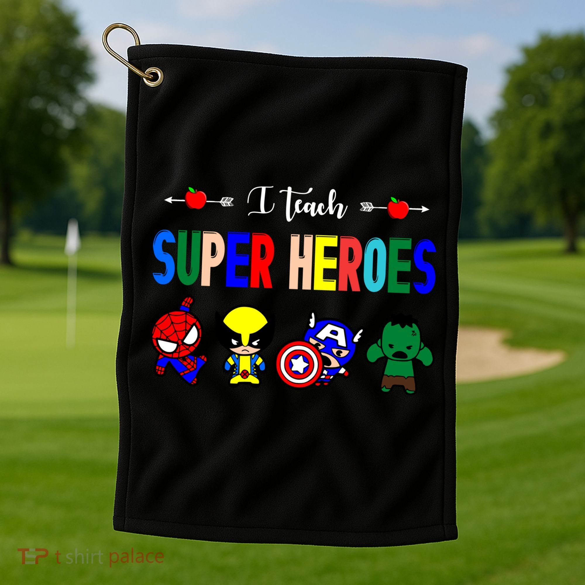 I Teacher Super Heroes Cute Superhero Characters Golf Towel
