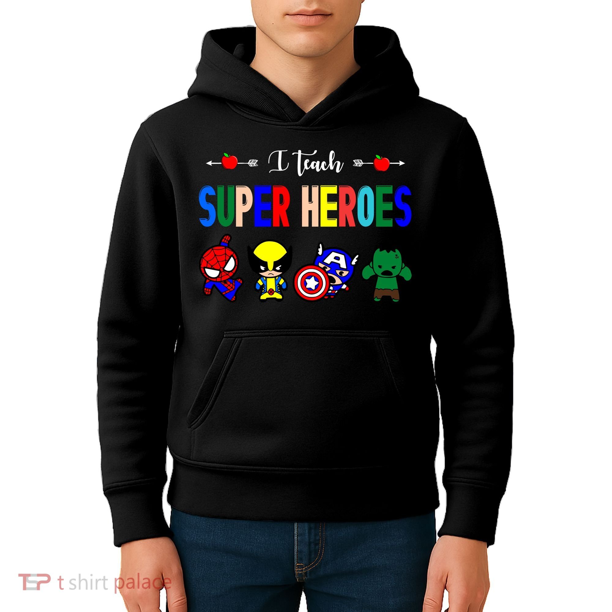 I Teacher Super Heroes Cute Superhero Characters Kids Hoodie
