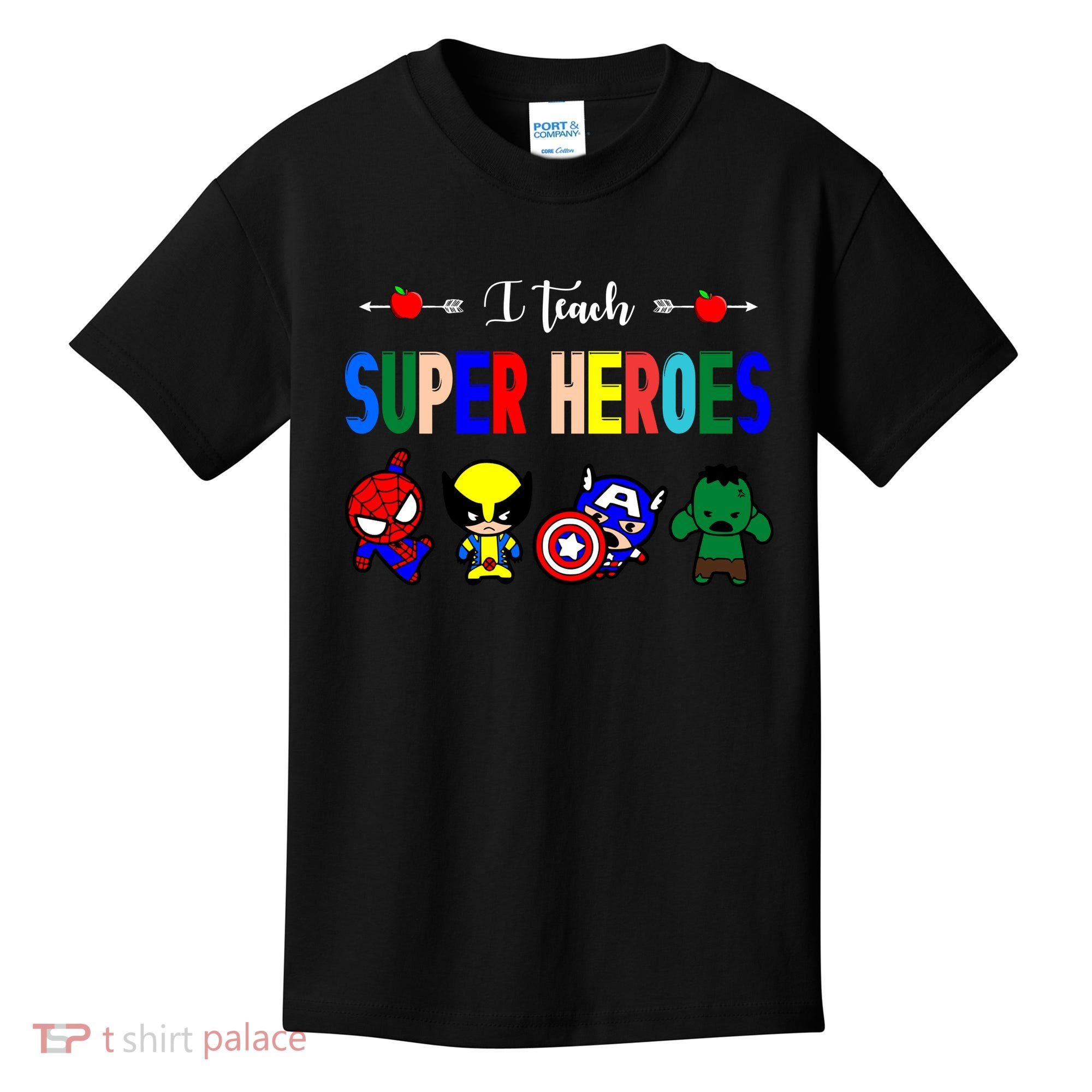 I Teacher Super Heroes Cute Superhero Characters Kids T-Shirt