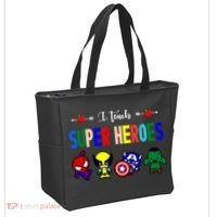 I Teacher Super Heroes Cute Superhero Characters Tote Bag thumb 2