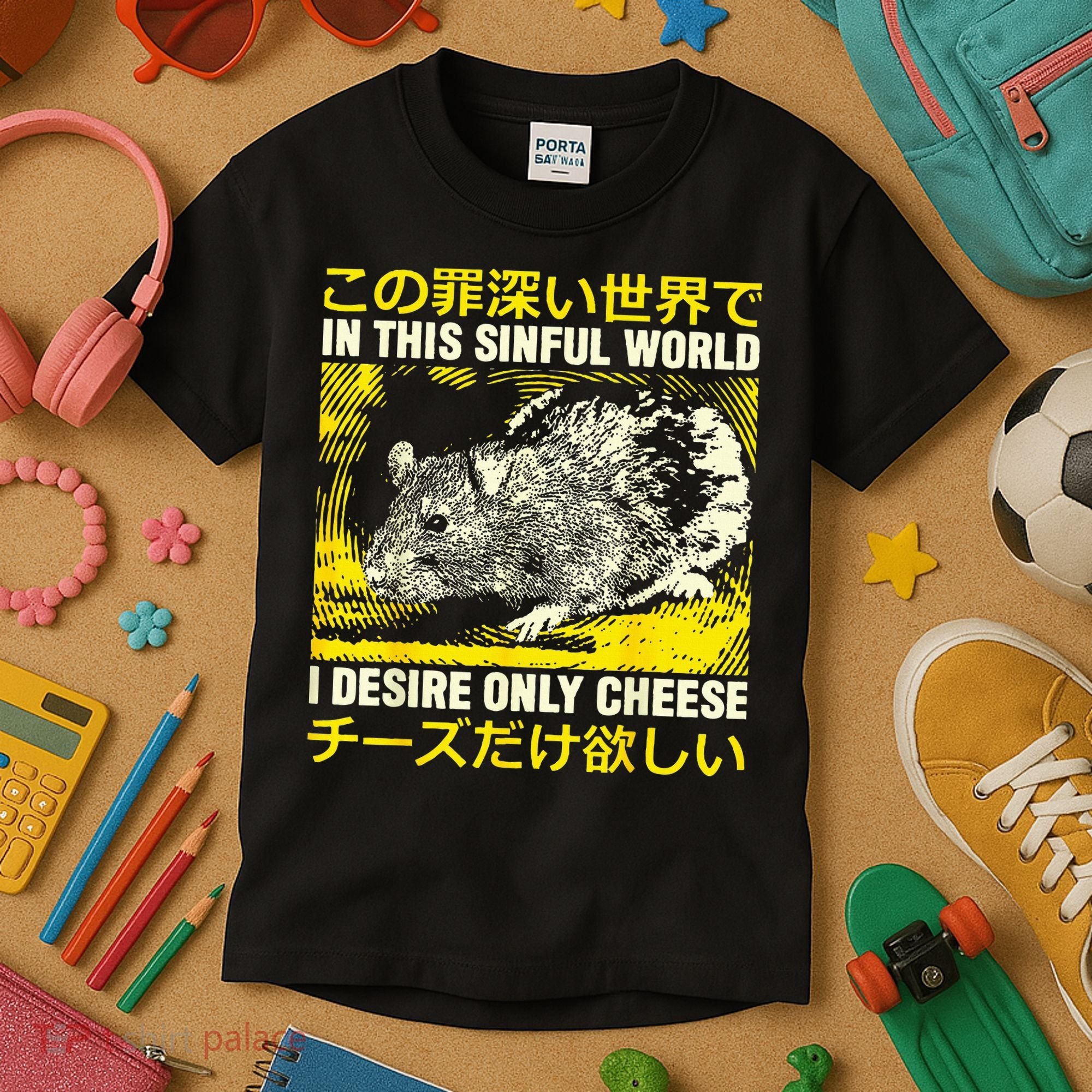 In This Sinful World I Desire Only Cheese Rat Japanese Kids T-Shirt