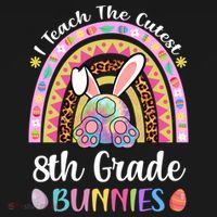 I Teach The Cutest 8th Grade Bunnies Teacher Easter Rainbow Cute Gift Women's Hoodie thumb 2