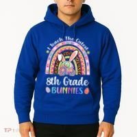 I Teach The Cutest 8th Grade Bunnies Teacher Easter Rainbow Cute Gift Hoodie thumb 2