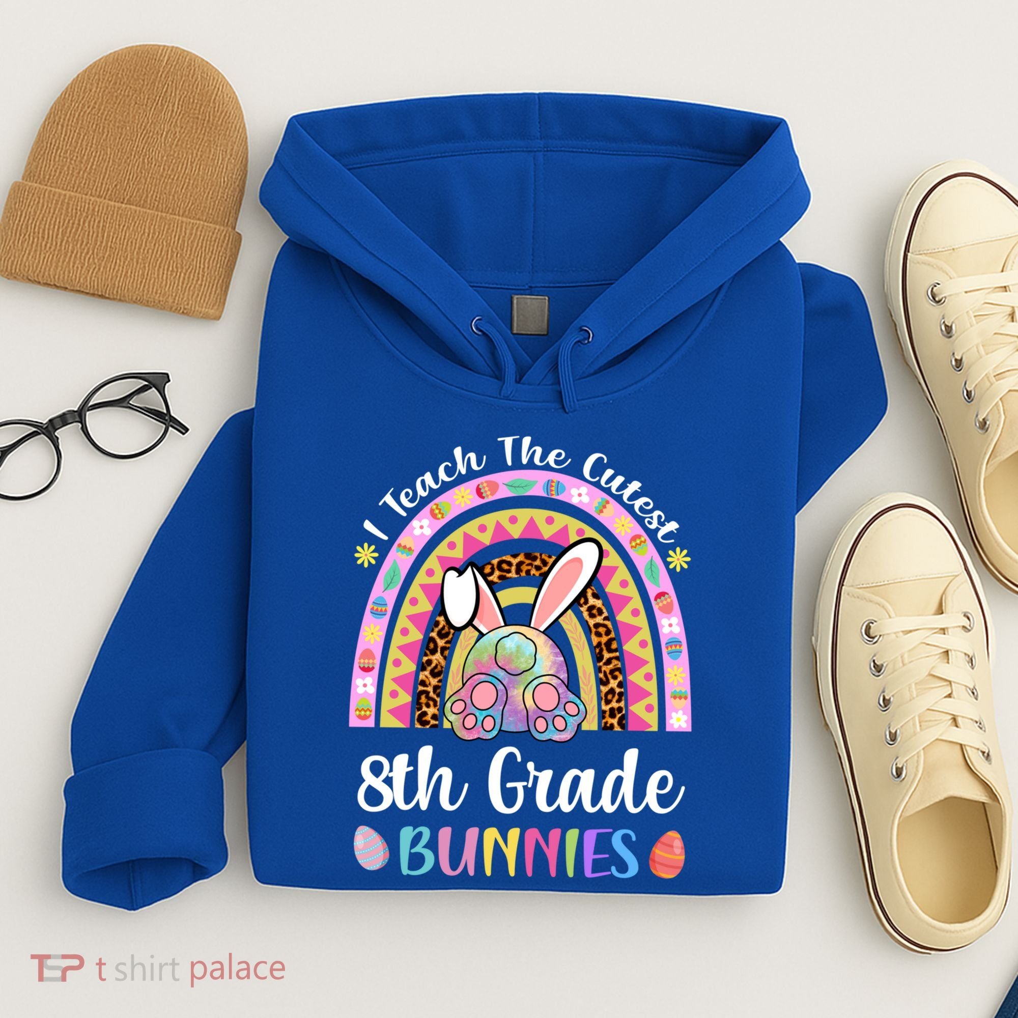 I Teach The Cutest 8th Grade Bunnies Teacher Easter Rainbow Cute Gift Hoodie