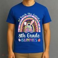 I Teach The Cutest 8th Grade Bunnies Teacher Easter Rainbow Cute Gift T-Shirt thumb 3