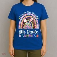 I Teach The Cutest 8th Grade Bunnies Teacher Easter Rainbow Cute Gift T-Shirt thumb 4