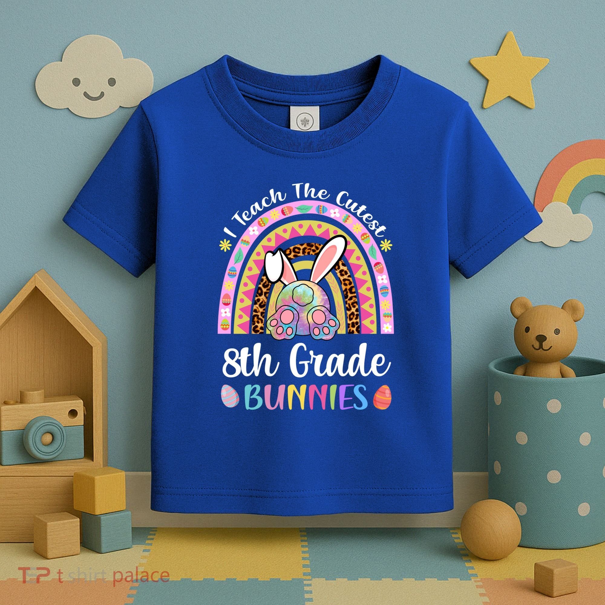 I Teach The Cutest 8th Grade Bunnies Teacher Easter Rainbow Cute Gift Toddler T-Shirt