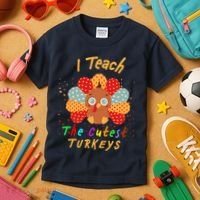 I Teach The Cutest Turkeys Kids T-Shirt thumb 3